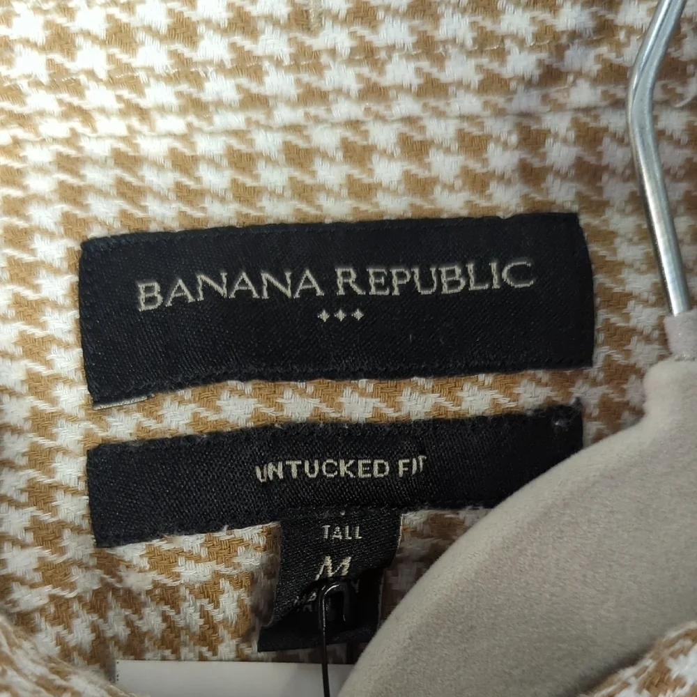 Banana Republic Houndstooth Button Down Shirt White Brown MT cotton preppy